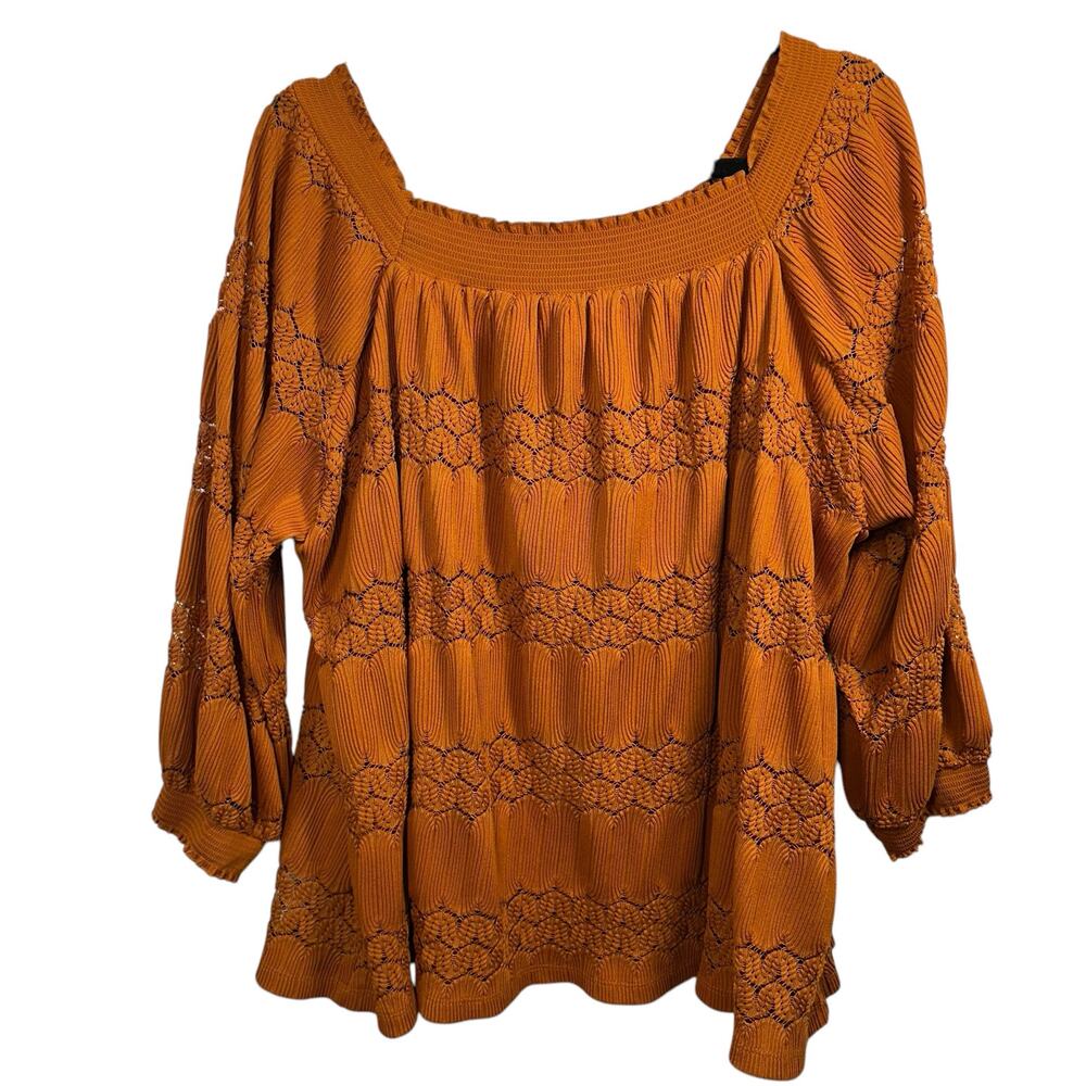 Susan‎ Graver Square Neck Off Shoulder Lace Tunic Top Sz 2X Boho Pleated Chiffon